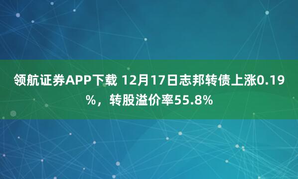 领航证券APP下载 12月17日志邦转债上涨0.19%，转股溢价率55.8%