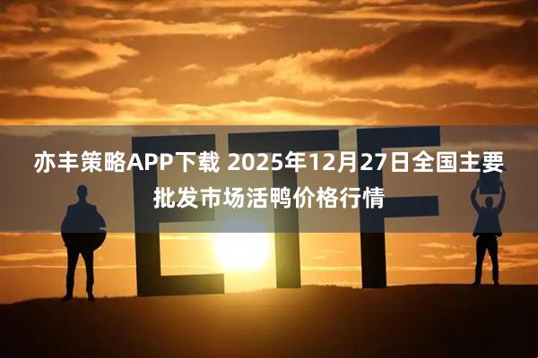 亦丰策略APP下载 2025年12月27日全国主要批发市场活鸭价格行情